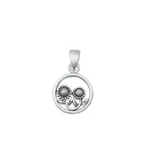 Sterling Silver Fashion Sunflower Oxidized Pendant High Polished Charm .925 New Sunflower