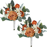 2Pcs Fall Bridesmaid Bouquet Burnt Orange Wedding Bouquets for Bridesmaids Bouquet