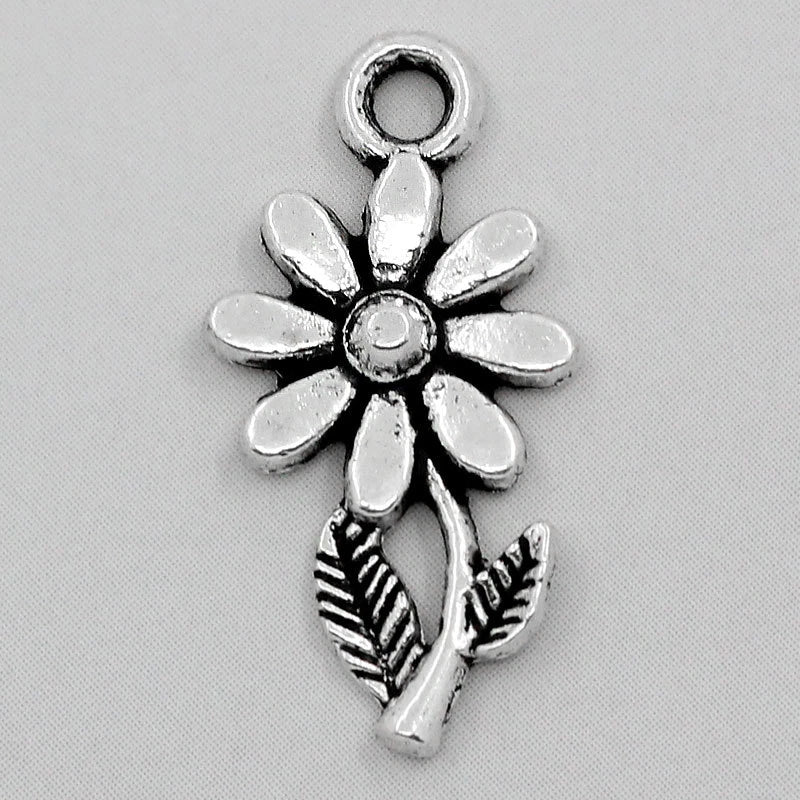 Bulk 100 Daisy Flower Charms 19 x 10 mm Antique Silver US Seller 448 Sunflower
