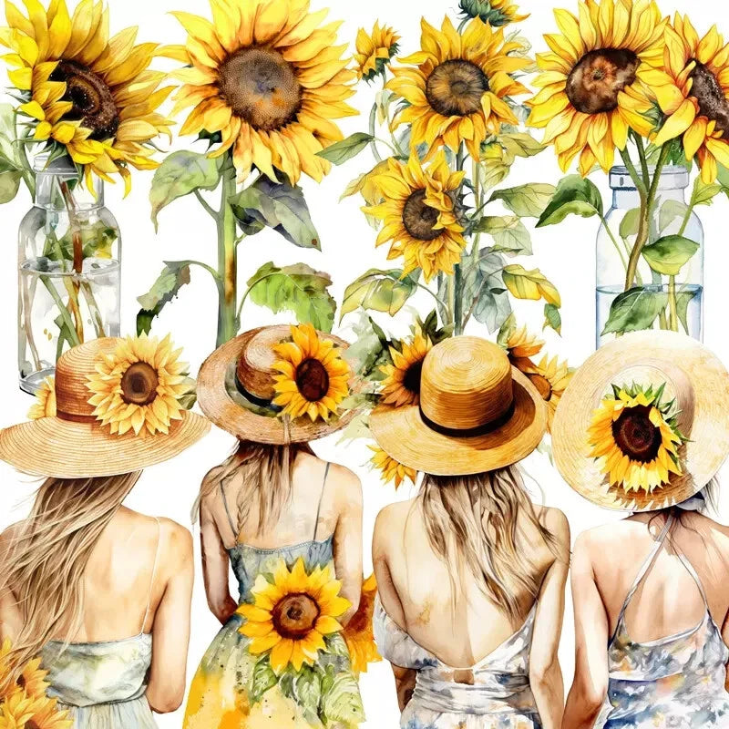 Sunflowers Women Flower Hat Planner Journal Scrapbooking Stickers Craft Sunflower