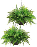 Hanging Faux Boston Ferns 2 Pack Green Artificial Outdoor Plants QIANYUN Fake Green Plant