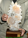 16.5'' Unique Chinese Natural White Xiu Jade Carving Mudan Peony Flower Statue Peony