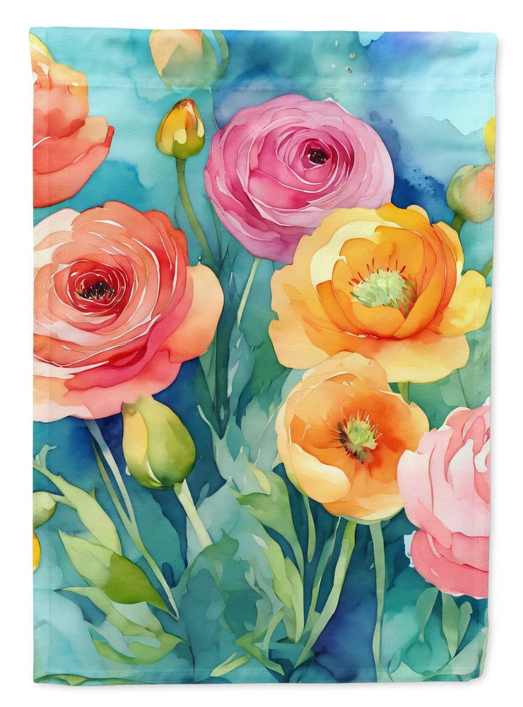 Caroline's Treasures Ranunculus in Watercolor Garden Flag DAC1604GF Ranunculus