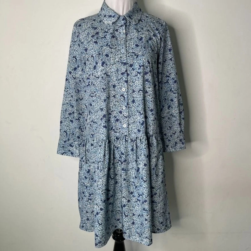 Tuckernuck Shirt Dress Womens Blue Hayes Hydrangeas Button Front Cottagecore Sm Hydrangea