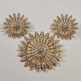 Vtg Rhinestone Sunflower Brooch & Pierced Earing Set EUC Sunflower