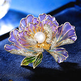Luxury Cubic Peony Flower Brooch Pin Freshwater Pearl Women Corsage Jewelry Peony