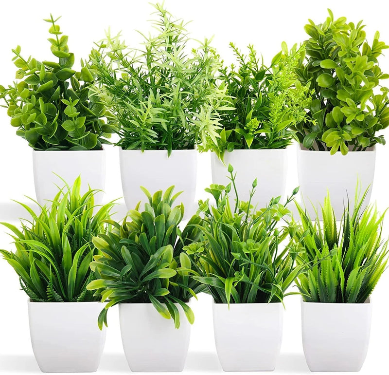 Dekorly Artificial Potted Plants, 8 Pack Artificial PlasticSmall Indoor Potted Green Plant