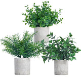 3 Pack Fake Plants Artificial Potted Eucalyptus 7.9 inch Lifelike Small Faux ... Green Plant