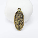 2 Sunflower Charms, Nature Pendant, Antique Bronze Earring Charms 30x13mm G37560 Sunflower