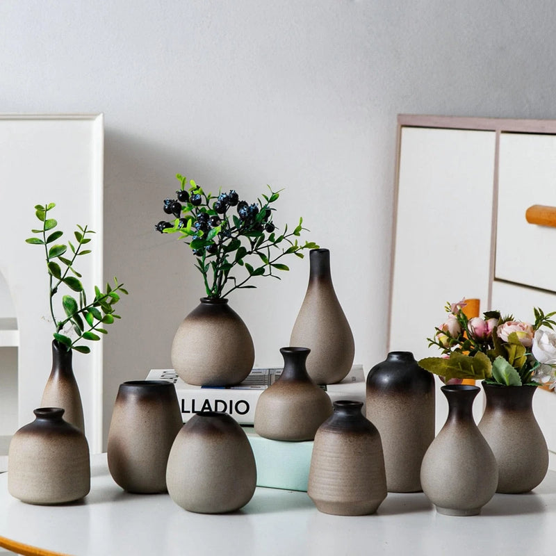 Rustic Ceramic Bud Vase Set of 11, Small Vases for Pampas Grass, Flowers, Mod... Pampas Grass
