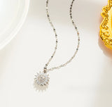 Silver Titanium Flower Spin Sunflower Daisy Pave CZ Pendant Chain Necklace Sunflower