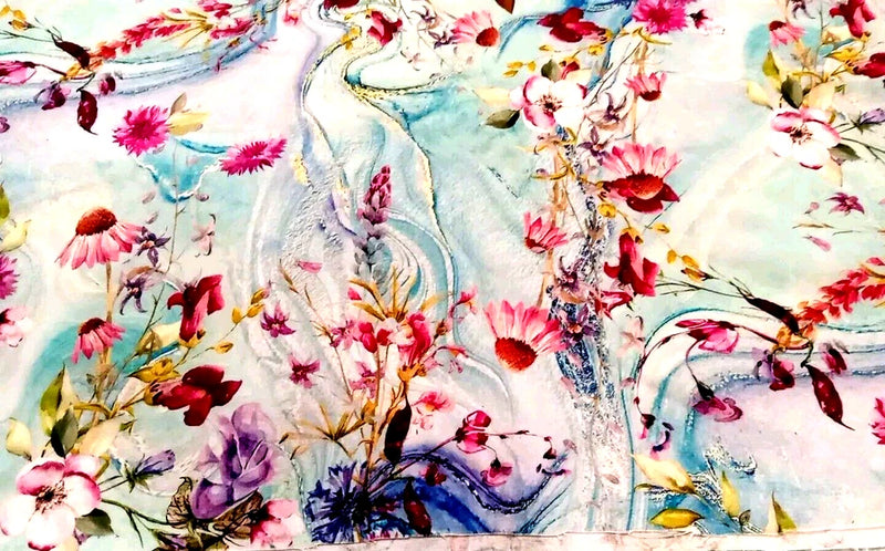 Misty Garden #22435 Lara Skinner Robert Kaufman Fabric Aqua Pink Floral BTY Flowering Plants