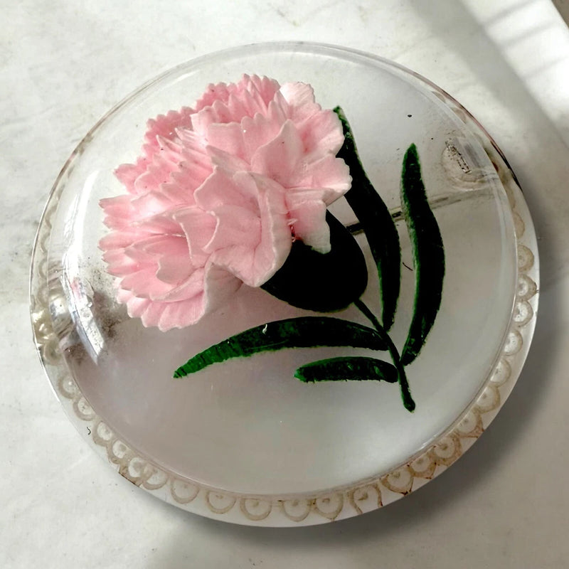 Lucite Flower Brooch Vintage Reverse Carved 1940s Pink Pin Carnation