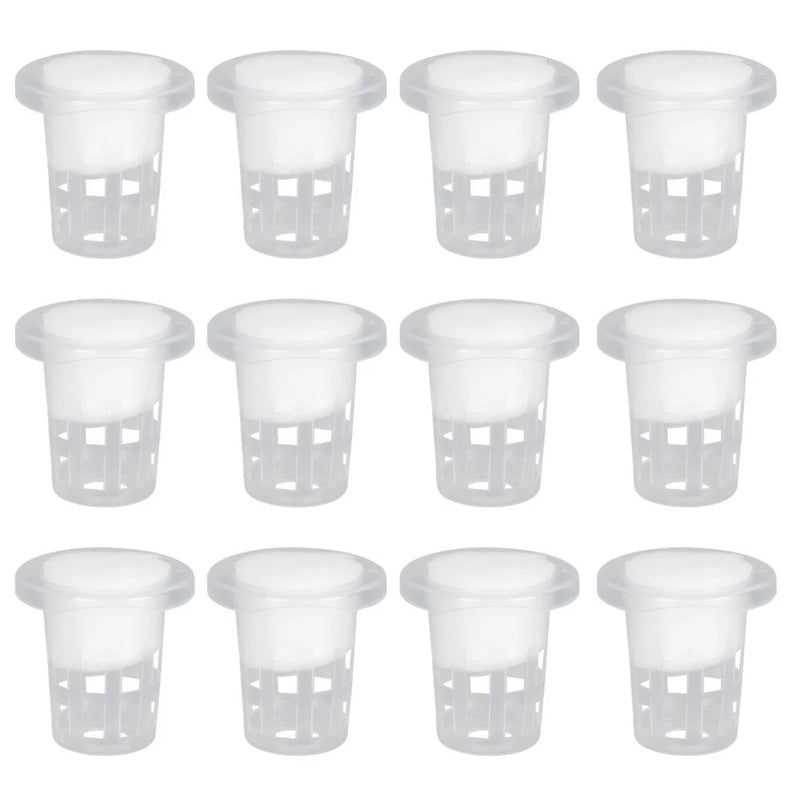 Set of 12 white hydroponic net cups with baskets for germination and growing plants