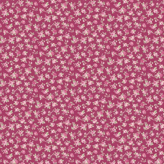 Ruru Bouquet-Small Pink Roses on Burgundy-Victorian Floral-Quilt Gate Cotton Bouquet