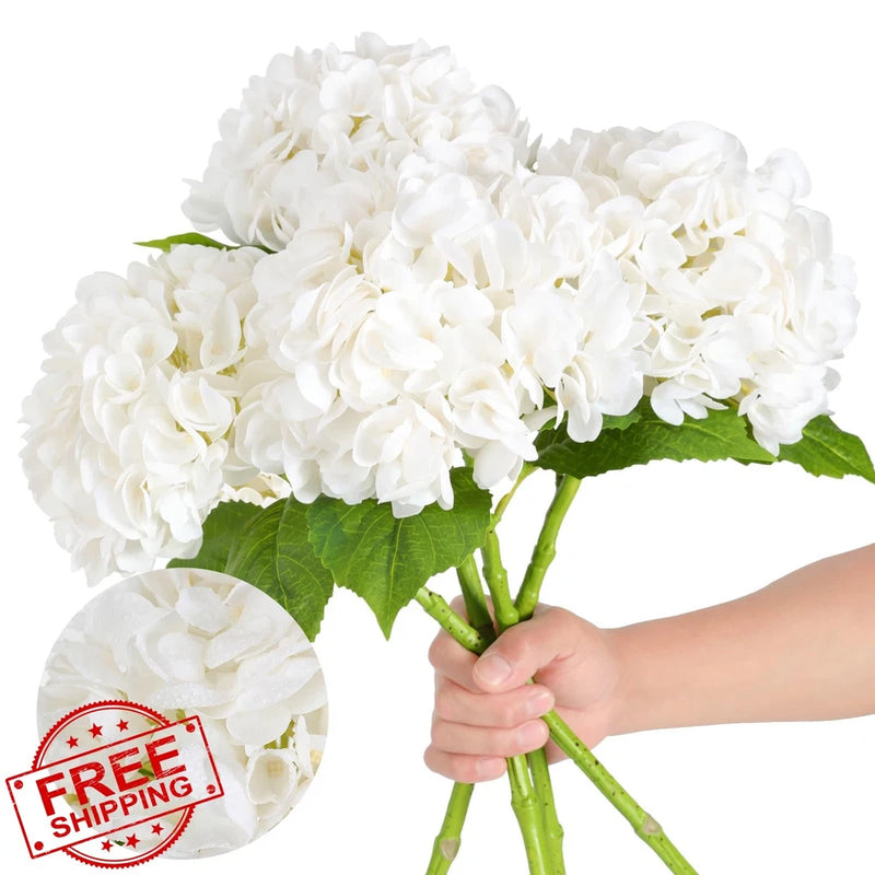 Nubry 3pc Large Latex Hydrangea Flowers 22.5" White Real Touch w/ Stems Hydrangea