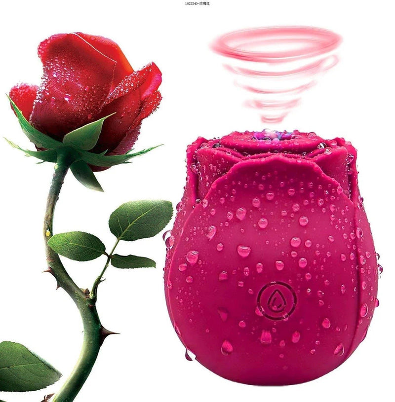 Pink rose-shaped silicone massage toy with suction base