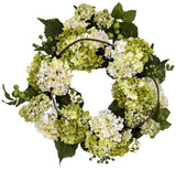 Cream and Green Hydrangea 22" Round Faux Flower Wreath Hydrangea