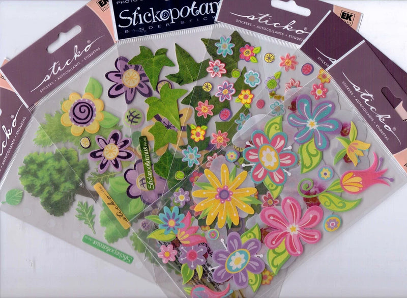 Flower and sunflower themed decorative sticker sheet pack with butterflies, trees, and leaves