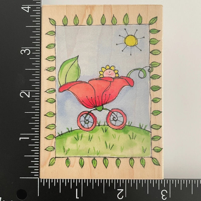 Hero Arts Flowerbud Buggy Sunflower Flower Carriage Stroller H3783 Rubber Stamp Sunflower