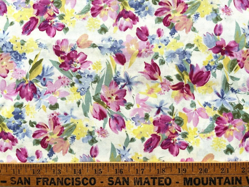 Vintage Cotton Quilt Fabricl Floral Cutting Garden Free Spirit by 1/2Yard Flowering Plants