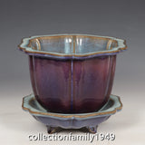 10"Ancient Song Jun kiln porcelain Rose purple glaze Sunflower flower pot + tray Sunflower