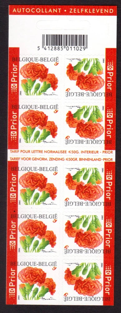 Self-adhesive stamp booklet with colorful carnation flower stamps in red and green