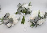 Wedding Artificial Flower Bouquet Lot of 3 Bridesmaid Bridal Flower Girl WHITE Bouquet