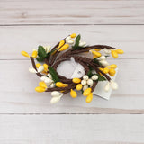 Mini Pip Berry Taper Candle Ring White Yellow Green Leaves 1 inch inside Green Plant