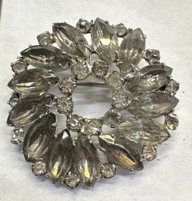 Flower Sunflower Clear Rhinestone JULIANA Vintage Pin Brooch Silver J-511 Sunflower