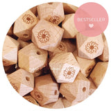 5x Beech Wood SUNFLOWER engraved 18mm HEXAGON Beads DIY keychains flower daisy Sunflower