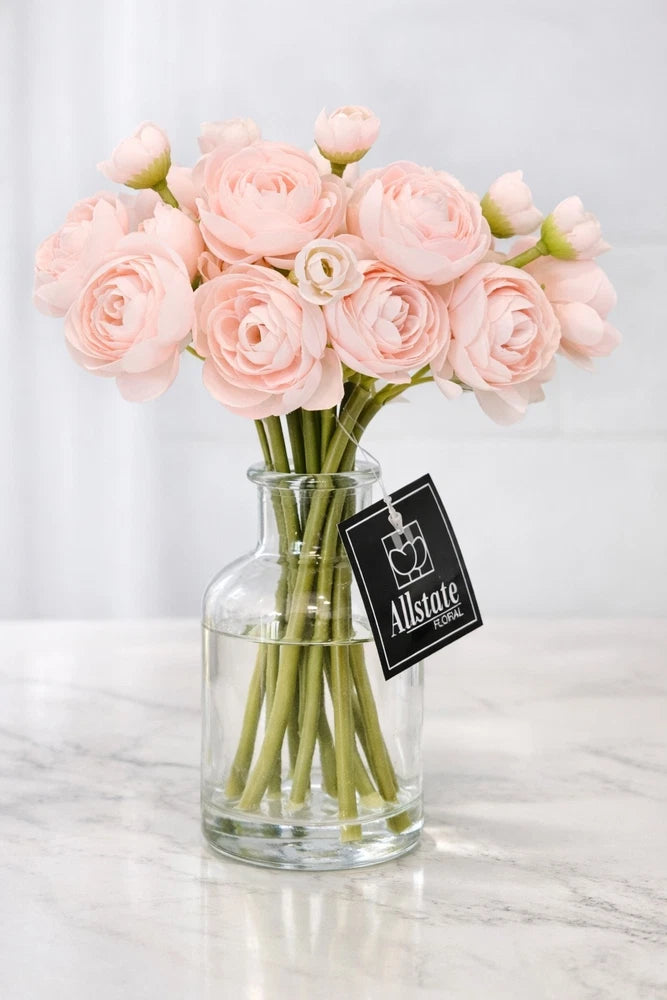 Allstate Floral Blush Pink Ranunculus Faux Flowers 10 Stems 10in Vase Decor Ranunculus