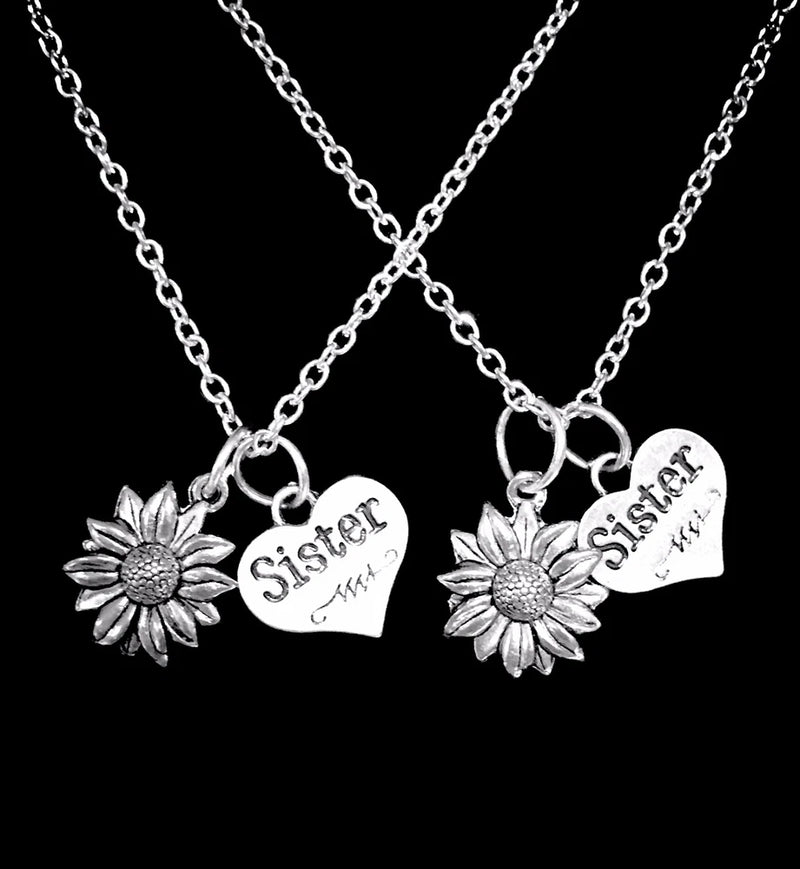Daisy Sunflower Necklace Set Flower Sister Sisters Christmas Gift Sunflower