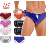 Men Faux Leather Thong Wet Look Underwear Low Rise Swimwear Nightclub Brie_ Roses