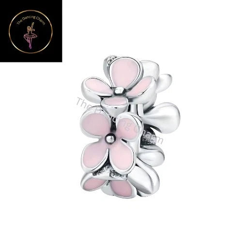 Pink Daisy Flower Spacer Stopper Charm Bead Genuine S925 Sterling Silver__ Daisies