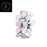 Pink Daisy Flower Spacer Stopper Charm Bead Genuine S925 Sterling Silver__ Daisies