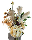 Hand Tied Artificial Flower Bouquet With faux hydrangeas pampas grass cream peac Pampas Grass