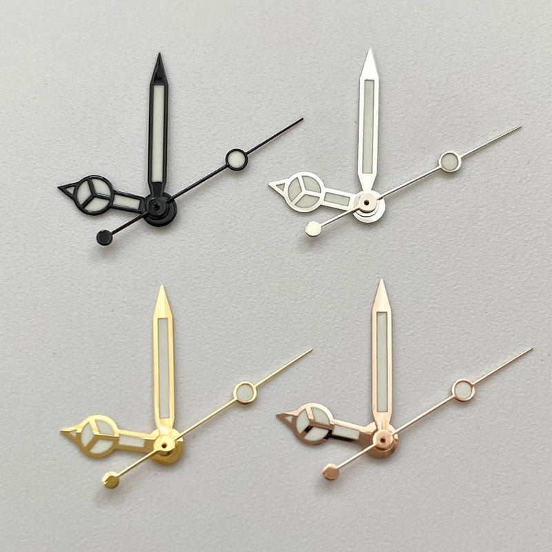 Watch hands set: luminous needles in black, white, gold, and rose colors.