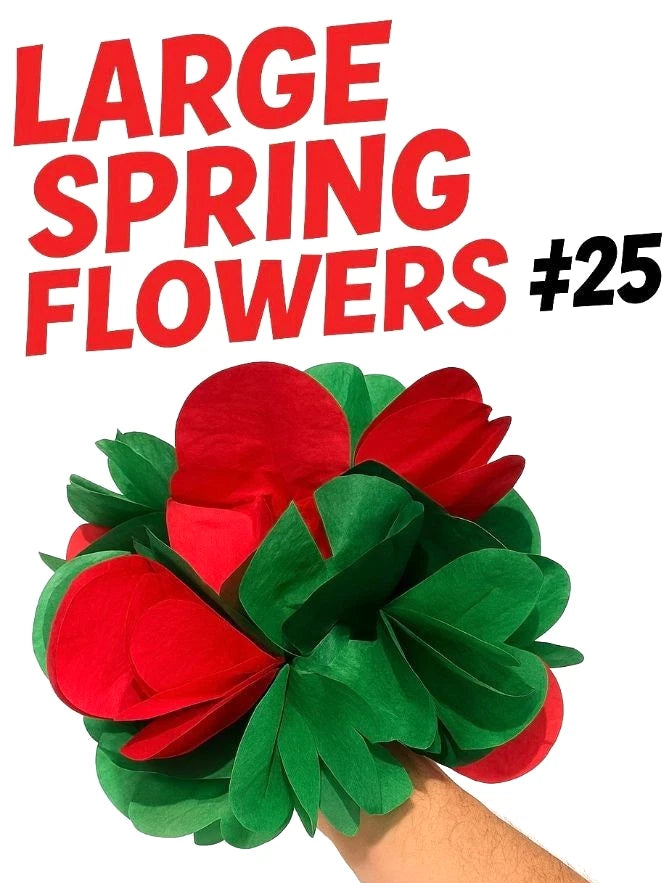 Large 25 SPRING FLOWERS BOUQUET Red & Green Paper Magic Trick Appearing Pop Open Bouquet