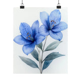 Boho Blue Peruvian Lilies Flower Art Print Poster, Minimalist Floral Wall Art 1 Lily