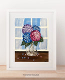 Window Pink Purple Blue Hydrangeas Glass Jar Original Acrylic 8x10 Canvas Panel Hydrangea