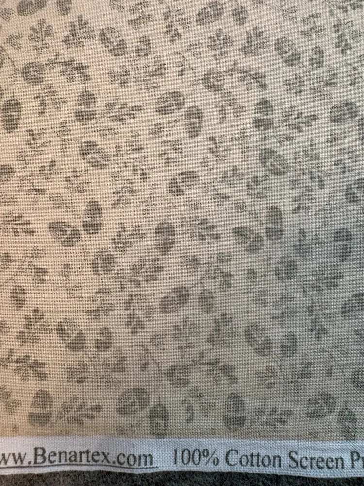 Benartex Muted Transitions Fabric  Lisa DeBee Schiller cream gray acorns 1/2 yd Flowering Plants