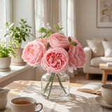 Real Touch Peonies Artificial Flowers, 6 Pcs Faux Austin Rose in Glass Vase w... Peony
