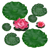 1-Set Artificial Foam Lotus Flower with Water Lily Pad, 4/7/11" [Dark Red] Lily