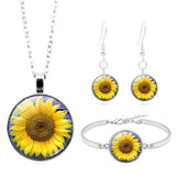 4pcs Sunflower Necklace Bracelet with Yellow Flower Drop Earrings Sun Flower Jew Sunflower