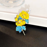 Chinese Style Enamel Peony Brooch Vintage Painted Flower Lapel Pin Peony