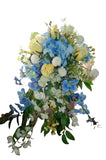 Handmade- One of a Kind Bridal Bouquet Silk, Blue, Yellow, White Cascade NEW Bouquet