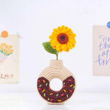 Handmade Crochet Sunflower Donut Vase Flower Pot Cute Desk Decor Gift Sunflower