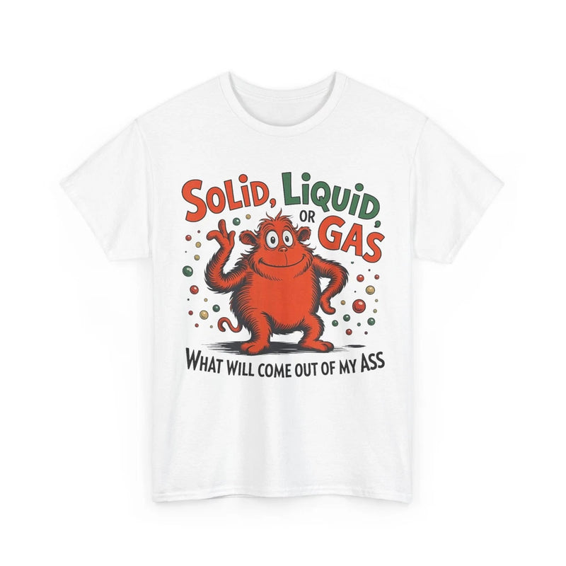 White T-shirt with cartoon cat graphic and bold science text on front