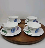 Set Of Four Cups And Saucer Royal Grafton Hydrangeas Irises Anemone wide-mouth Hydrangea